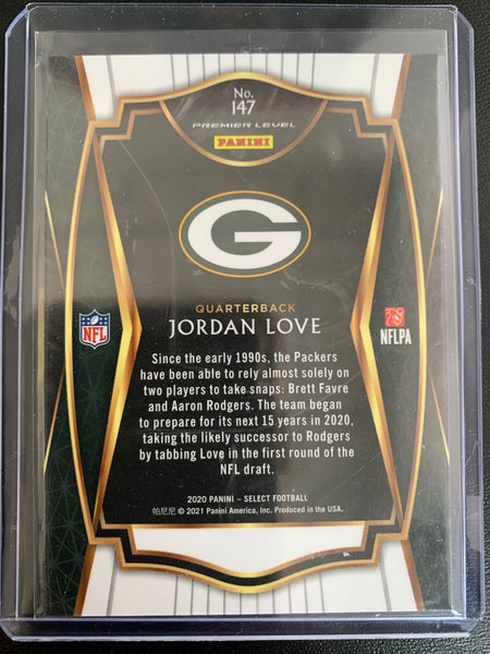 2020 PANINI SELECT FOOTBALL #147 GREEN BAY PACKERS - JORDAN LOVE PREMIER LEVEL ROOKIE CARD