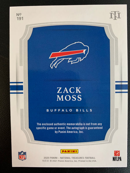 2020 PANINI NATIONAL TREASURES FOOTBALL #191 BUFFALO BILLS - ZACH MOSS ROOKIE PATCH AUTOGRAPH (NIKE SWOOSH PATCH) NUMBERED 3/3