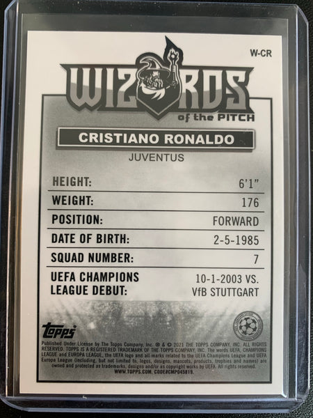 2021 TOPPS MERLIN UEFA CHAMPIONS LEAGUE SOCCER #W-CR CRISTIANO RONALDO WIZARDS OF THE PITCH SILVER FOIL