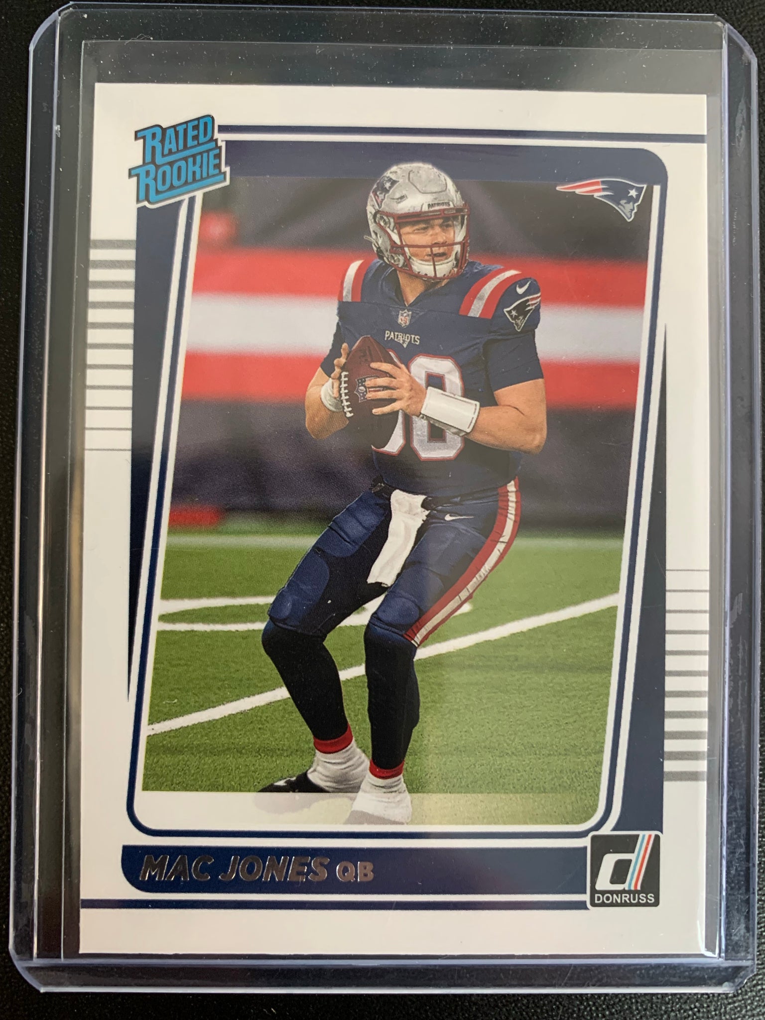 2021 PANINI DONRUSS FOOTBALL #255 NEW ENGLAND PATRIOTS - MAC JONES BASE RATED ROOKIE CARD