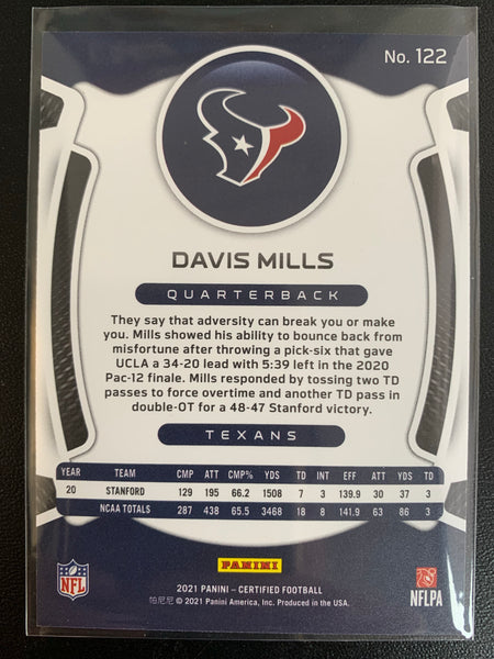 2021 PANINI CERTIFIED FOOTBALL #122 HOUSTON TEXANS - DAVIS MILLS ORANGE PARALLEL ROOKIE CARD NUMBERED 113/149