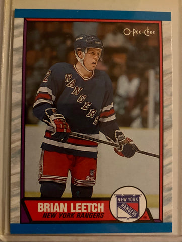 1989-90 O-PEE-CHEE HOCKEY #136 NEW YORK RANGERS - BRIAN LEETCH ROOKIE CARD RAW