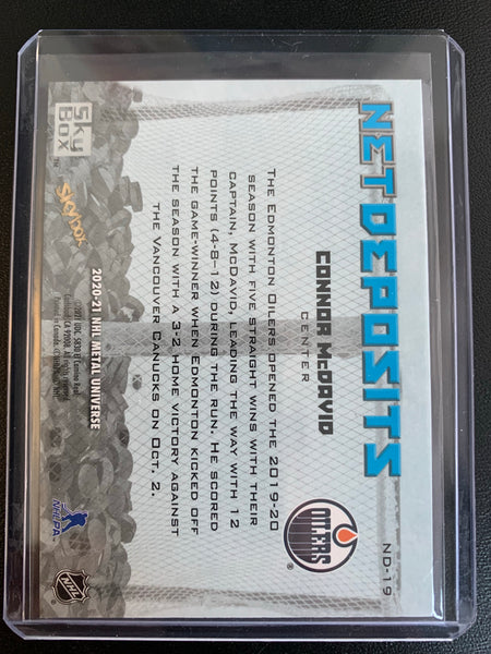 2020-21 UD SKYBOX METAL UNIVERSE HOCKEY #ND-19 EDMONTON OILERS - CONNOR MCDAVID NET DEPOSITS INSERT CARD