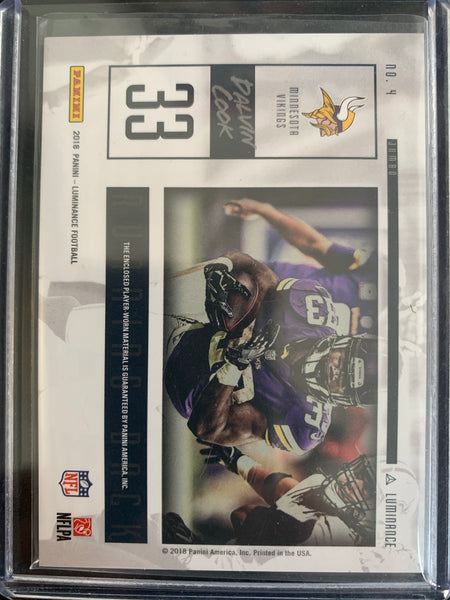 2018 PANINI LUMINANCE FOOTBALL #4 MINNESOTA VIKINGS - DALVIN COOK JUMBO PATCH CARD