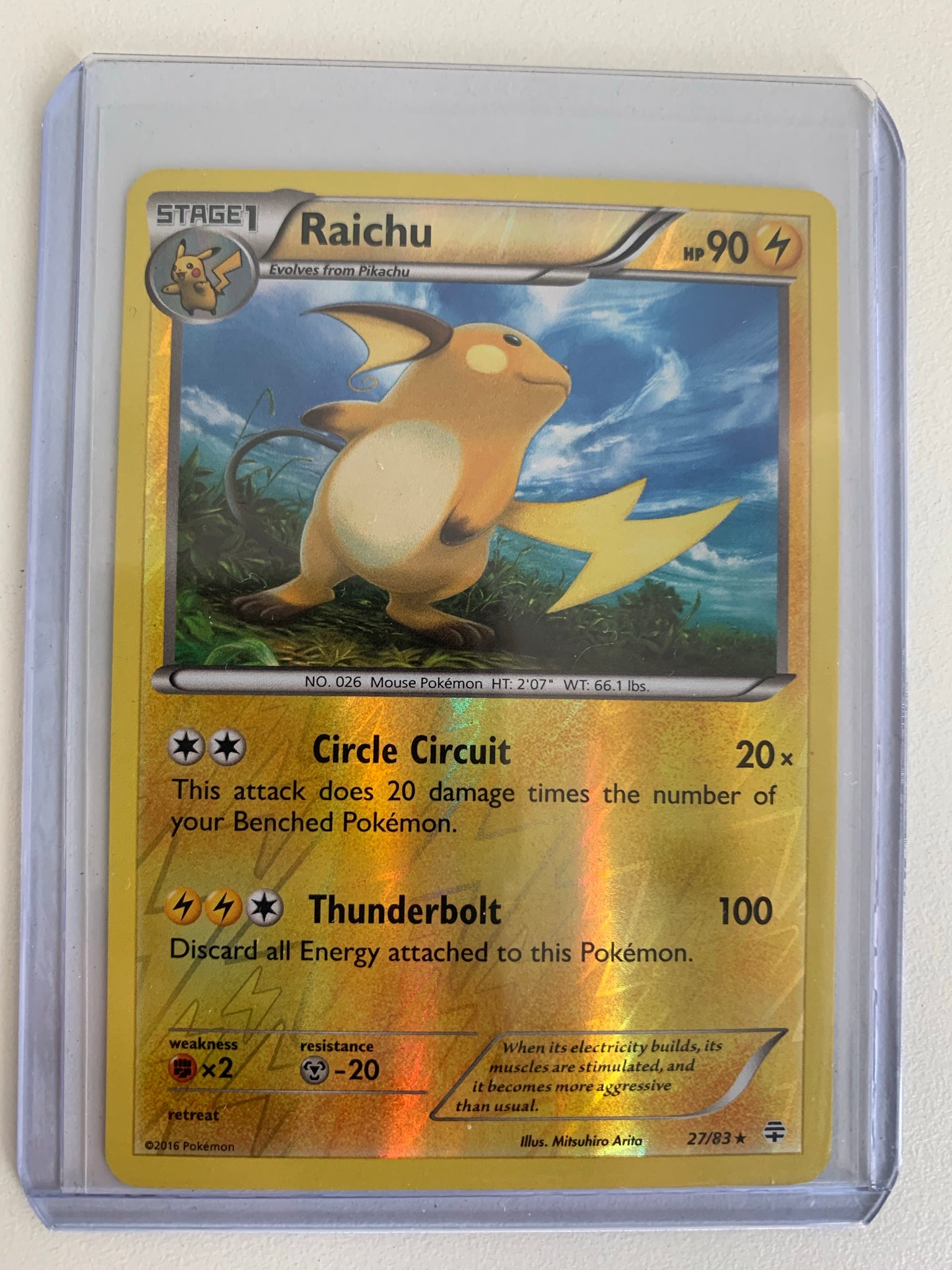 2016 POKEMON XY GENERATIONS RAICHU RARE REVERSE HOLO - 27/83