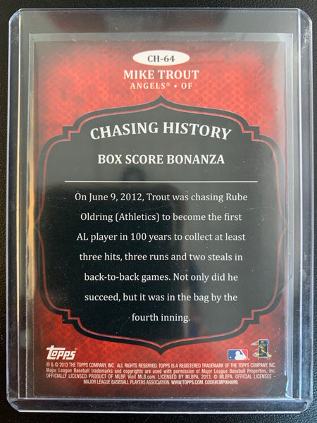 2013 TOPPS BASEBALL #CH-64 LOS ANGELES ANGELS - MIKE TROUT CHASING HISTORY HOLOFOIL INSERT