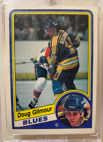 1984-85 O-PEE-CHEE HOCKEY #185 ST. LOUIS BLUES - DOUG GILMOUR ROOKIE CARD RAW