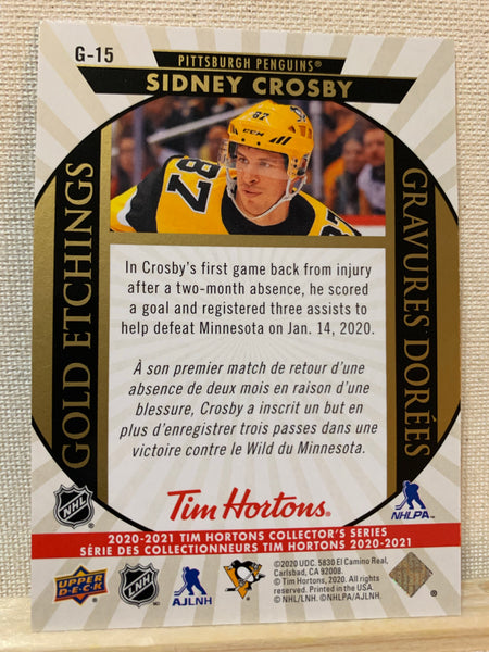 2020-21 TIM HORTONS HOCKEY #G-15 PITTSBURGH PENGUINS - GOLD ETCHINGS SIDNEY CROSBY CARD RAW