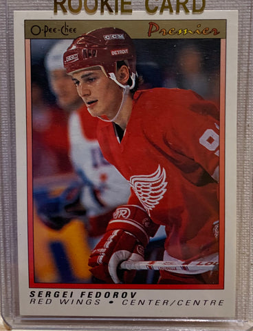 1990-91 O-PEE-CHEE PREMIER HOCKEY #30 DETROIT RED WINGS - SERGEI FEDEROV ROOKIE CARD RAW