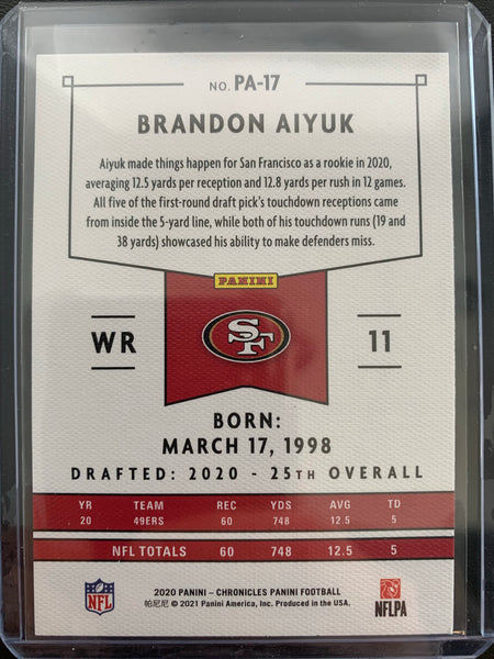 2020 PANINI CHRONICLES PANINI FOOTBALL #PA-17 SAN FRANCISCO 49ERS - BRANDON AIYUK ROOKIE CARD