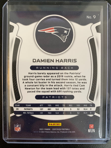 2021 PANINI CERTIFIED FOOTBALL #9 NEW ENGLAND PATRIOTS - DAMIEN HARRIS BASE SP PARALLEL NUMBERED 77/99