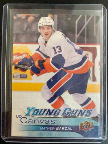 2016-17 UPPER DECK HOCKEY #C107 NEW YORK ISLANDERS - MATHEW BARZAL YOUNG GUNS CANVAS ROOKIE CARD