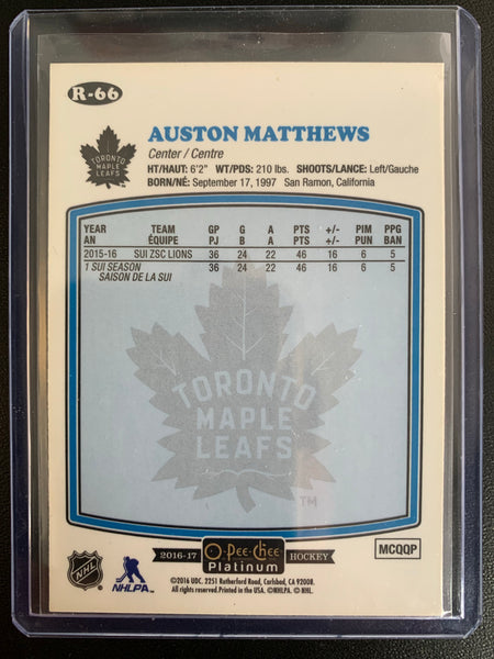 2016-17 UPPER DECK OPC PLATINUM HOCKEY #R-66 TORONTO MAPLE LEAFS - AUSTON MATTHEWS RETRO FOIL ROOKIE CARD