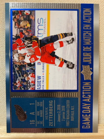 2016-17 TIM HORTONS HOCKEY #GDA-6 DETROIT RED WINGS - GAME DAY ACTION HENRIK ZETTERBERG CARD RAW