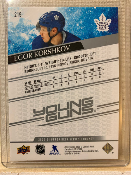 2020-21 UPPER DECK HOCKEY #219 TORONTO MAPLE LEAFS - EGOR KORSHKOV YOUNG GUNS ROOKIE CARD RAW