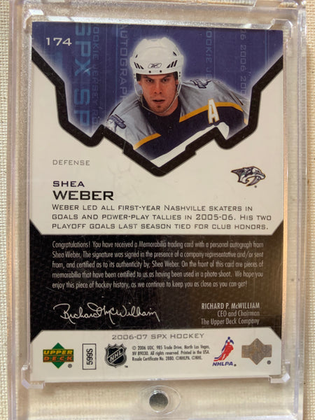 2006-07 SPX HOCKEY #174 NASHVILLE PREDATORS - SHEA WEBER SPX AUTOGRAPHED JERSEY ROOKIE CARD RAW