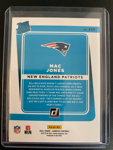 2021 PANINI DONRUSS FOOTBALL #255 NEW ENGLAND PATRIOTS - MAC JONES BASE RATED ROOKIE CARD