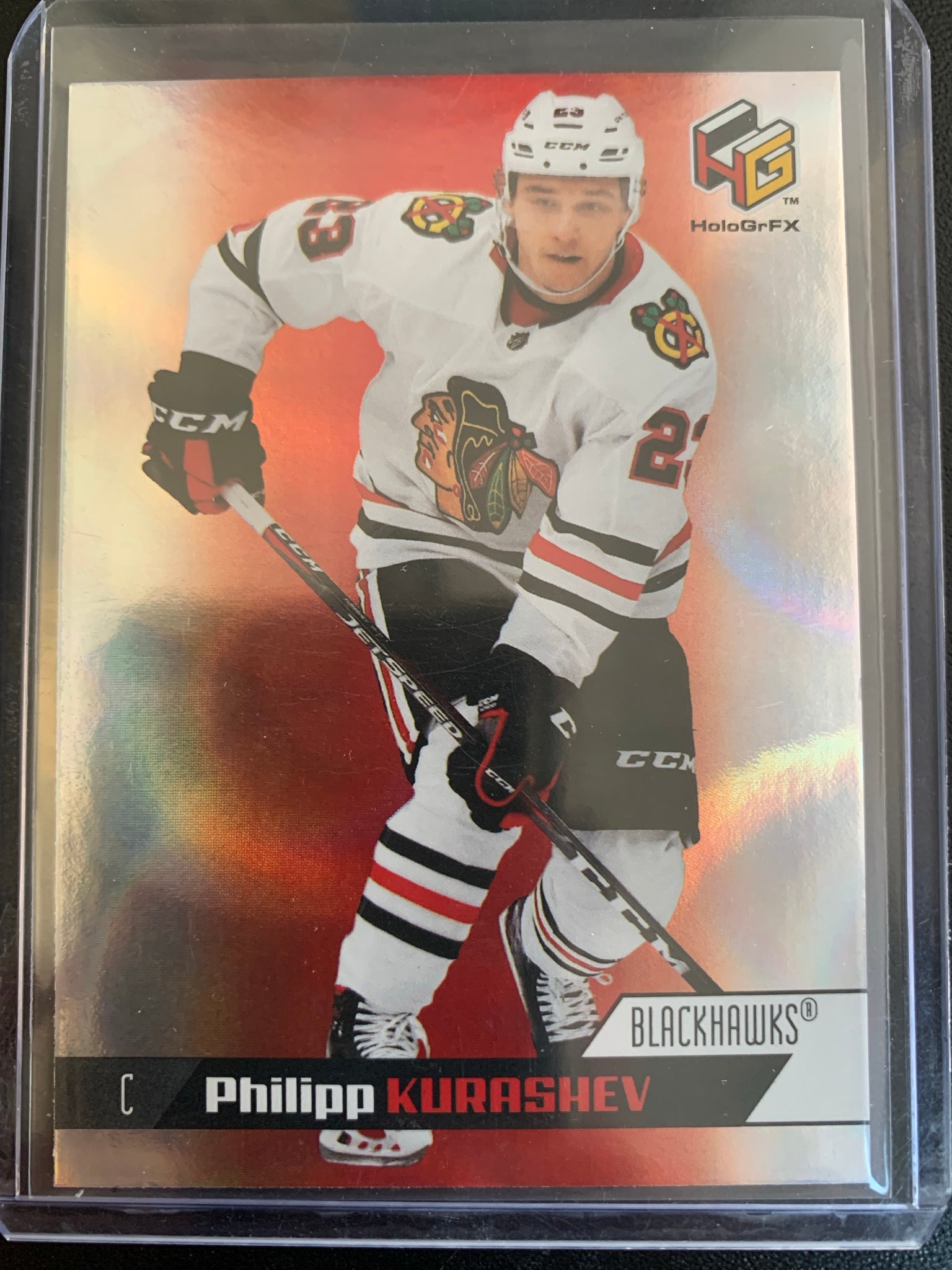 2020-21 UPPER DECK EXTENDED HOCKEY #HG-11 CHICAGO BLACKHAWKS - PHILIPP KURASHEV HOLOGR-FX INSERT ROOKIE CARD