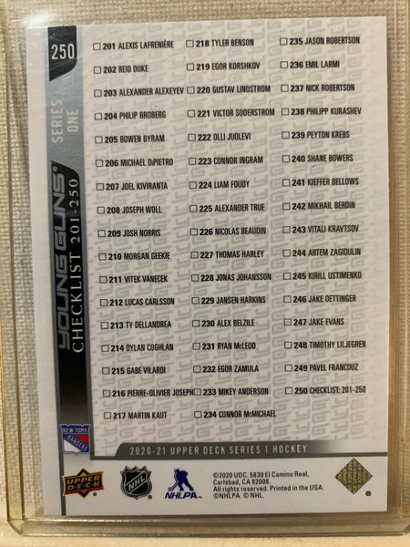 2020-21 UPPER DECK HOCKEY #250 - YOUNG GUNS CHECKLIST (LAFRENIER/KRAVTSOV) CARD RAW