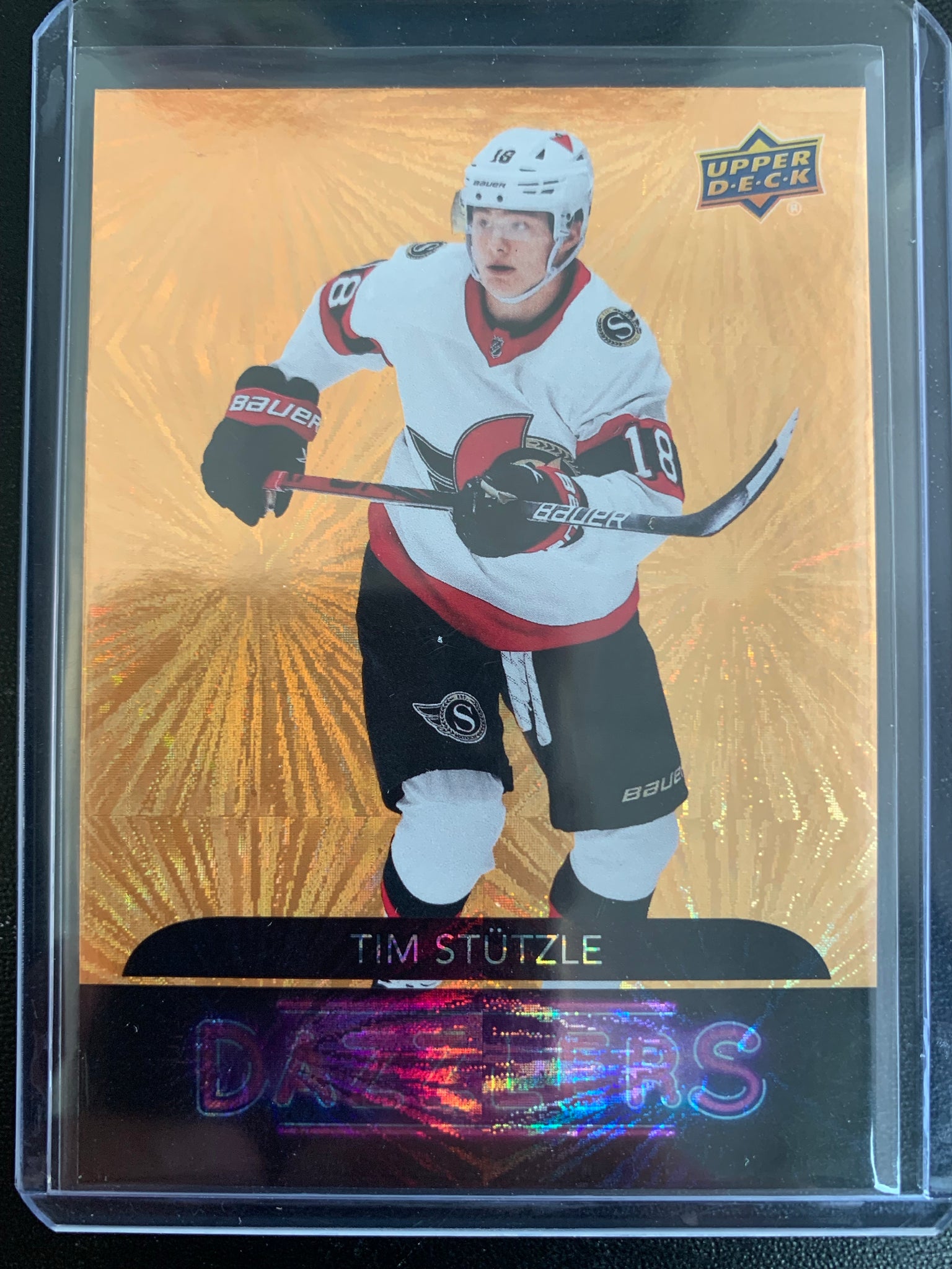 2020-21 UPPER DECK EXTENDED HOCKEY #DZ-131 OTTAWA SENATORS - TIM STUTZLE GOLD DAZZLERS INSERT ROOKIE CARD