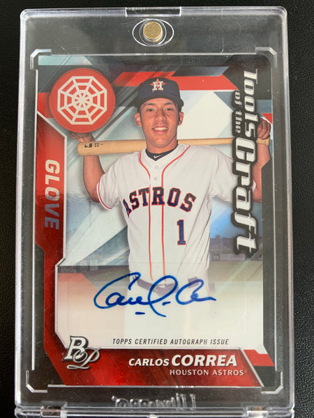 2017 TOPPS BASEBALL #TOCA-CC HOUSTON ASTROS - CARLOS CORREA TOOLS OF THE CRAFT AUTOGRAPHED CARD SERIAL NUMBERED 04/10