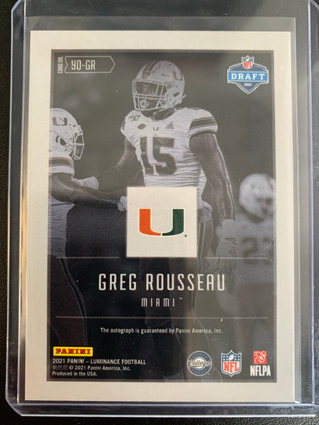 2021 PANINI LUMINANCE FOOTBALL #YO-GR BUFFALO BILLS -GREG ROUSSEAU YEAR ONE ON CARD AUTOGRAPHED ROOKIE CARD