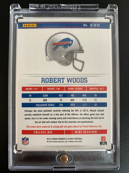 2013 PANINI ROOKIES & STARS FOOTBALL #230 BUFFALO BILLS - ROBERT WOODS ROOKIE AUTO PATCH 010/299