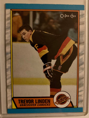 1989-90 O-PEE-CHEE HOCKEY #89 VANCOUVER CANUCKS - TREVOR LINDEN ROOKIE CARD RAW