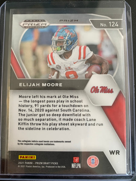 2021 PANINI PRIZM DRAFT PICKS FOOTBALL #124 NEW YORK JETS - ELIJAH MOORE SILVER PRIZM PARALLEL ROOKIE CARD