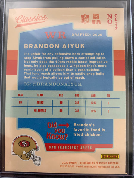 2020 PANINI CHRONICLES CLASSICS FOOTBALL #CL-17 SAN FRANCISCO 49ERS - BRANDON AIYUK ROOKIE CARD