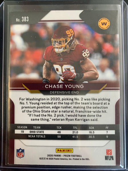 2020 PANINI PRIZM FOOTBALL #383 WASHINGTON REDSKINS - CHASE YOUNG PRIZM BASE ROOKIE CARD