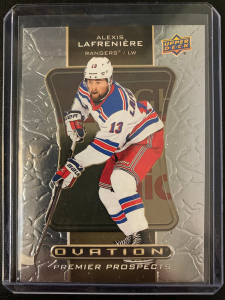 2020-21 UPPER DECK EXTENDED HOCKEY #O-50 NEW YORK RANGERS - ALEXIS LAFRENIERE OVATION PREMIER PROSPECTS ROOKIE CARD NUMBERED 35/50