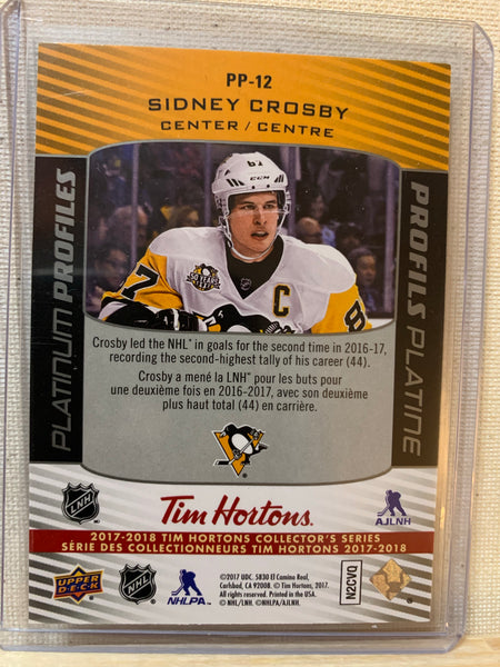 2017-18 TIM HORTONS HOCKEY #PP-12 PITTSBURGH PENGUINS - PLATINUM PROFILES SIDNEY CROSBY CARD RAW