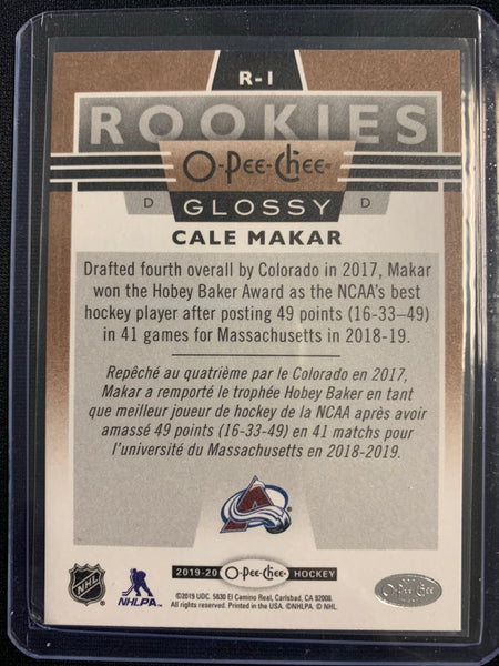 2019-20 UPPER DECK OPC HOCKEY #R-1 COLORADO AVALANCHE - CALE MAKAR GLOSSY ROOKIES CARD