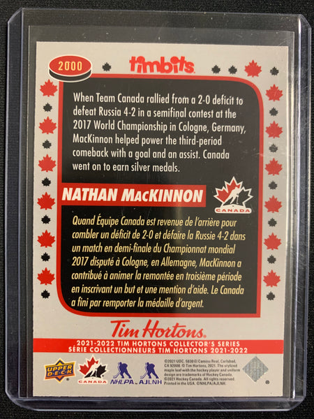 2021-22 TIM HORTONS HOCKEY #2000 COLORADO AVALANCHE - NATHAN MACKINNON TEAM CANADA TIMBITS  SSP INSERT