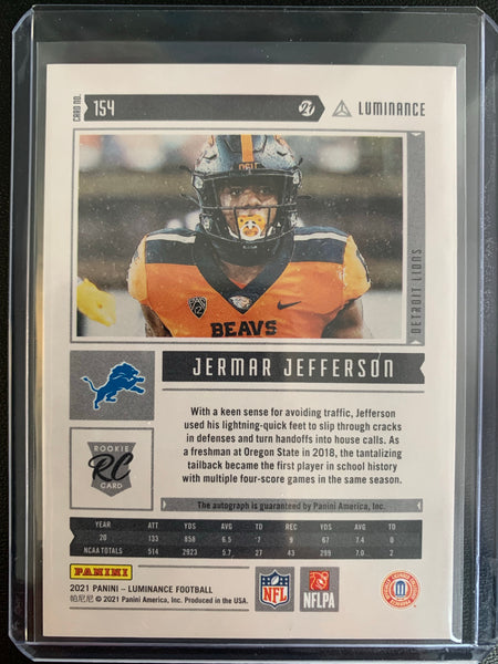 2021 PANINI LUMINANCE FOOTBALL #154 DETROIT LIONS - JERMAR JEFFERSON AUTOGRAPHED ROOKIE CARD SERIAL NUMBERED 061/349