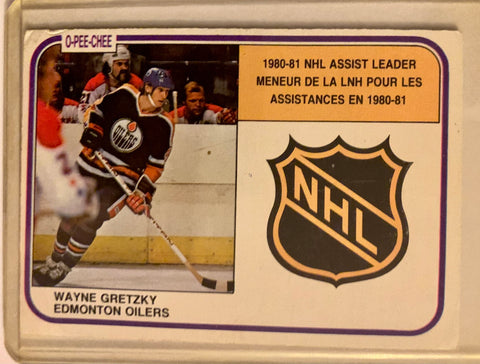 1981-82 O-PEE-CHEE HOCKEY #383 EDMONTON OILERS - WAYNE GRETZKY NHL LEADER CARD RAW