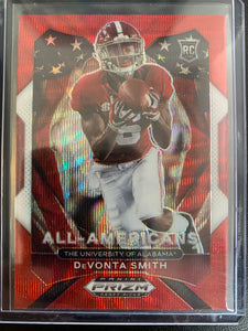 2021 PANINI PRIZM FOOTBALL #186 PHILADELPHIA EAGLES - DEVONTA SMITH RED PRIZM PARALLEL ALL-AMERICANS ROOKIE CARD