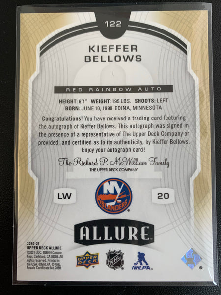 2020-21 UPPER DECK ALLURE HOCKEY #122 NEW YORK ISLANDERS - KIEFFER BELLOWS RED RAINBOW ROOKIE AUTOGRAPH