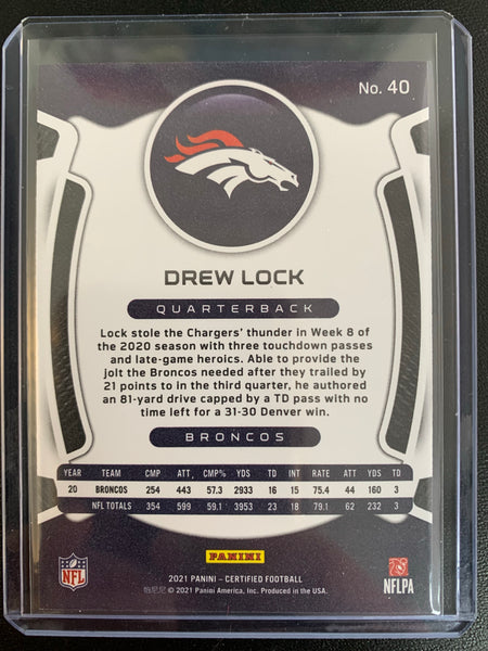 2021 PANINI CERTIFIED FOOTBALL #40 DENVER BRONCOS - DREW LOCK BASE SP PARALLEL NUMBERED 202/249