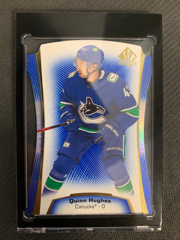 2021-22 UPPER DECK SP AUTHENTIC HOCKEY #DC-14 VANCOUVER CANUCKS - QUINN HUGHES BLUE DIE CUT PARALLEL