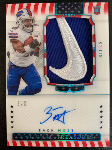 2020 PANINI NATIONAL TREASURES FOOTBALL #191 BUFFALO BILLS - ZACH MOSS ROOKIE PATCH AUTOGRAPH (NIKE SWOOSH PATCH) NUMBERED 3/3