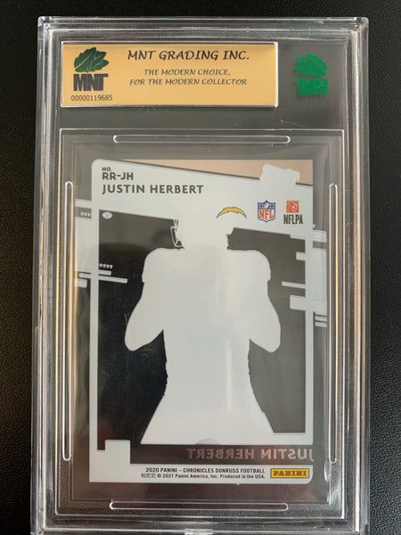 2020 PANINI CHRONICLES FOOTBALL #RR-JH LOS ANGELES CHARGERS - JUSTIN HERBERT CLEARLY DONRUSS RATED ROOKIE CARD GRADED MNT 9.0 MINT