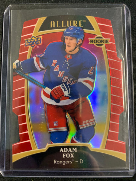 2019-20 UPPER DECK ALLURE HOCKEY #93 NEW YORK RANGERS - ADAM FOX RED RAINBOW PARALLEL DIE CUT ROOKIE CARD