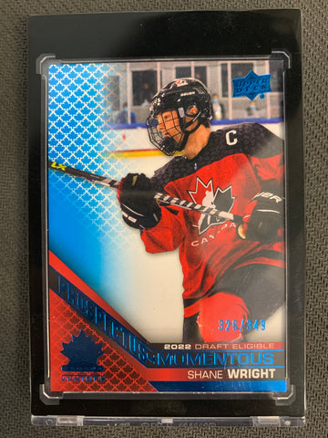 2022 UPPER DECK TEAM CANADA JUNIORS HOCKEY #PM-23 - SHANE WRIGHT PROSPECTUS  BLUE PARALLEL NUMBERED 326/349