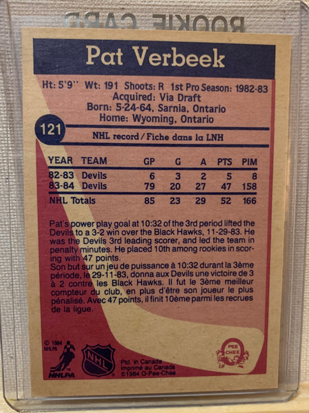 1984-85 O-PEE-CHEE HOCKEY #121 NEW JERSEY DEVILS - PAT VERBEEK ROOKIE CARD RAW