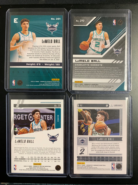 2020-2021 PANINI CHRONICLES NBA BASKETBALL CHARLOTTE HORNETS - LAMELO BALL ROOKIE -  4 CARD LOT