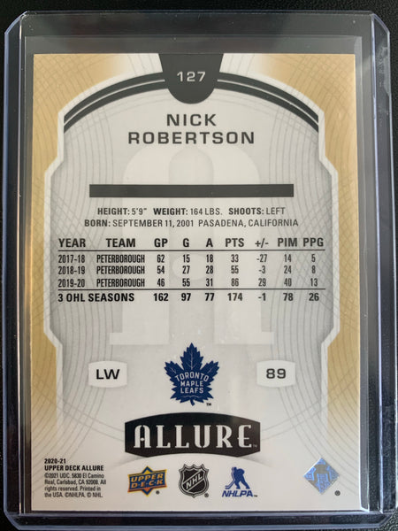 2020-21 UPPER DECK ALLURE HOCKEY #127 TORONTO MAPLE LEAFS - NICK ROBERTSON SP VARIATION ROOKIE CARD