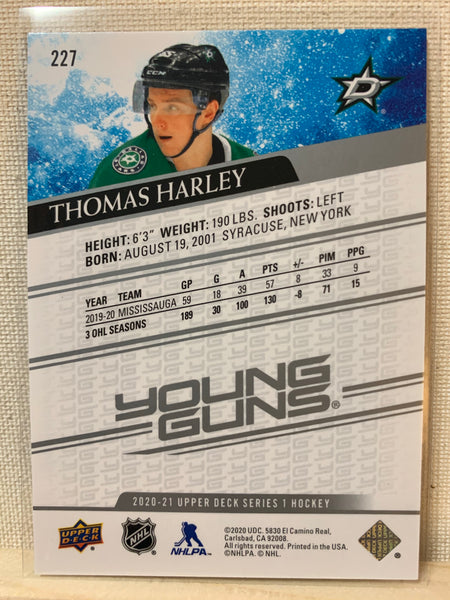 2020-21 UPPER DECK HOCKEY #227 DALLAS STARS - THOMAS HARLEY YOUNG GUNS ROOKIE CARD RAW