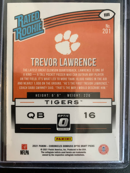 2021 PANINI CHRONICLES DRAFT PICKS FOOTBALL #201 JACKSONVILLE JAGUARS - TREVOR LAWRENCE OPTIC RATED ROOKIE CARD